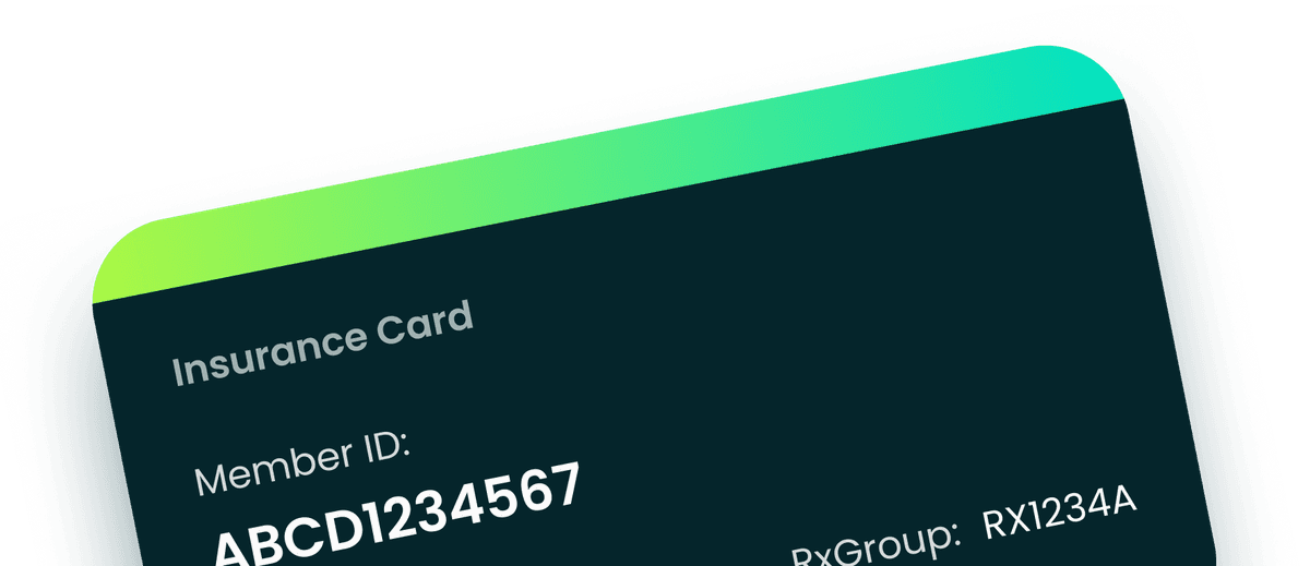 Insurance card preview with member ID and coverage details